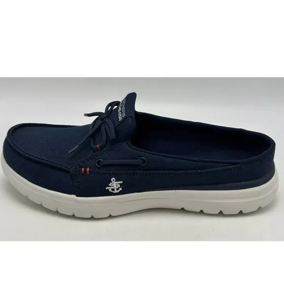 Skechers Boat Shoes On The Go Slip On Navy Goga Mat Air Cooled