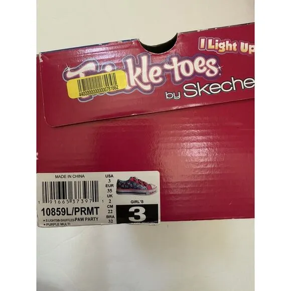 Skechers Twinkle Toes Sparkle Dog Cat Paw Party Light Up Sneakers Shoes Size 3