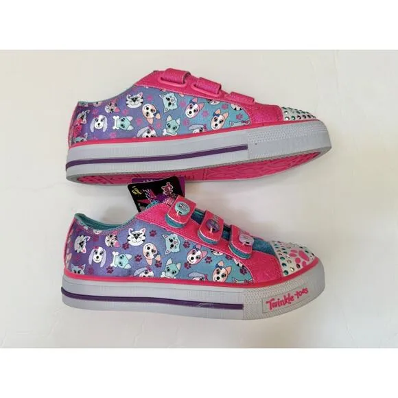 Skechers Twinkle Toes Sparkle Dog Cat Paw Party Light Up Sneakers Shoes Size 3