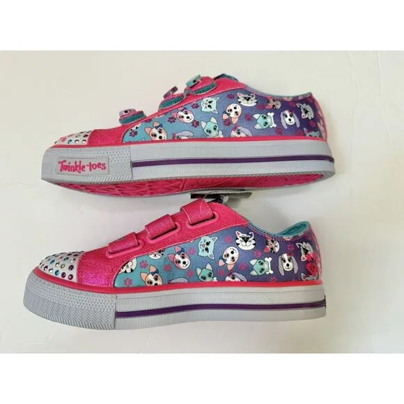 Skechers Twinkle Toes Sparkle Dog Cat Paw Party Light Up Sneakers Shoes Size 3