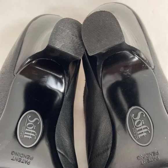 Sofft Leather Ruched Black Slip On Mules Closed Toe Heels Open Back Pumps