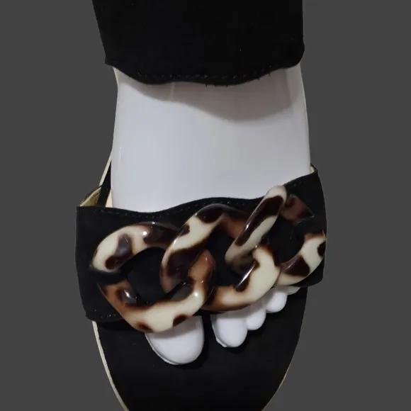 Softwaves Leather Sandal Black Sz 38 NWOT