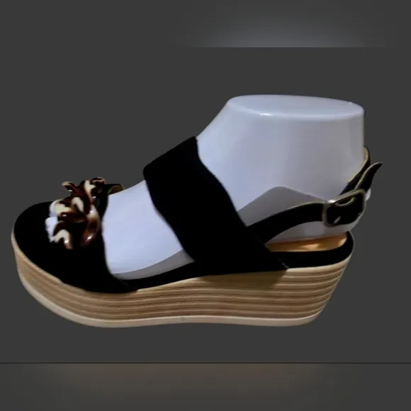 Softwaves Leather Sandal Black Sz 38 NWOT
