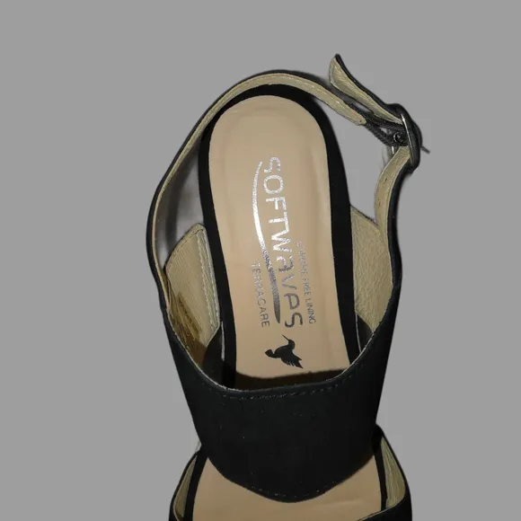 Softwaves Leather Sandal Black Sz 38 NWOT