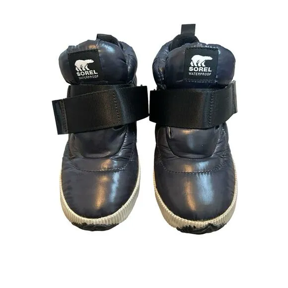 Sorel Boots 7 Navy Blue Out n About Puffer Waterproof Winter Chunky Futuristic
