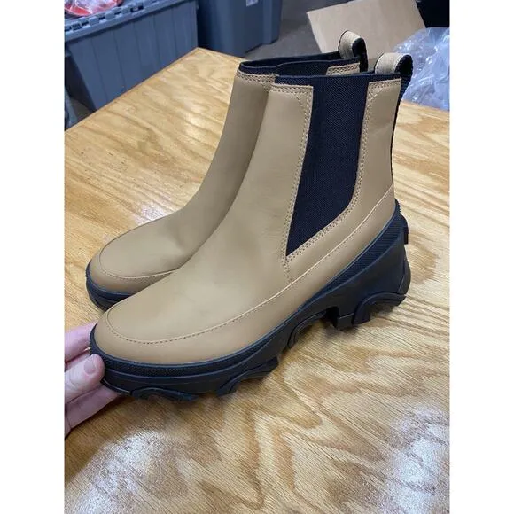 Sorel Brex Chelsea Boots Women 9 Beige Leather Pull On Waterproof LL6060-253 S49