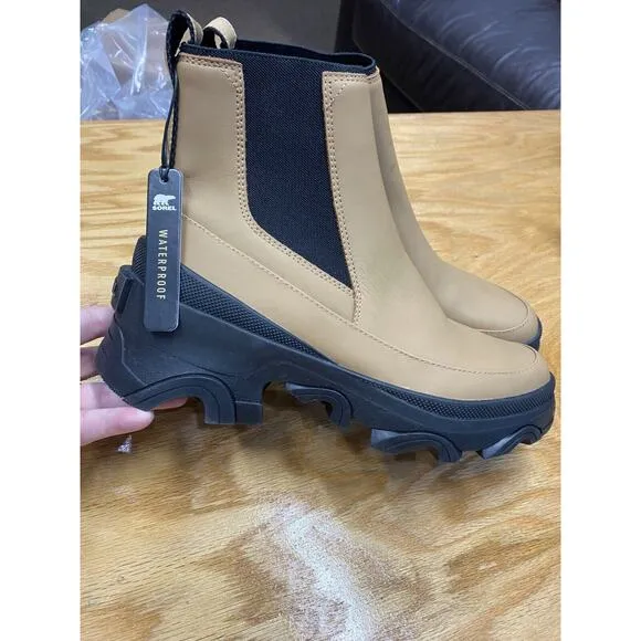 Sorel Brex Chelsea Boots Women 9 Beige Leather Pull On Waterproof LL6060-253 S49