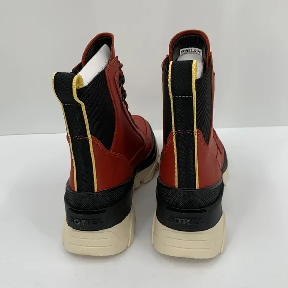 Sorel Brex lace-up boots warp red leather waterproof chunky platform shoe new 8