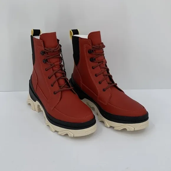 Sorel Brex lace-up boots warp red leather waterproof chunky platform shoe new 8