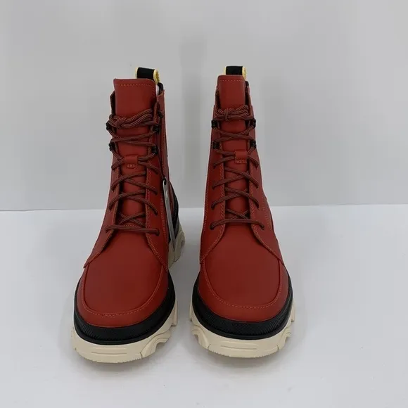 Sorel Brex lace-up boots warp red leather waterproof chunky platform shoe new 8