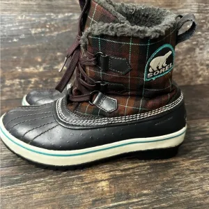 Sorel Brown and Black Plaid Winter Snow Boots with Fur Lining