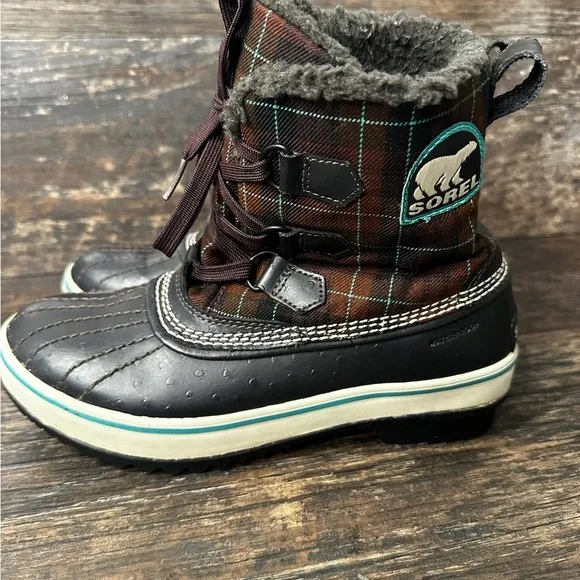 Sorel Brown and Black Plaid Winter Snow Boots with Fur Lining