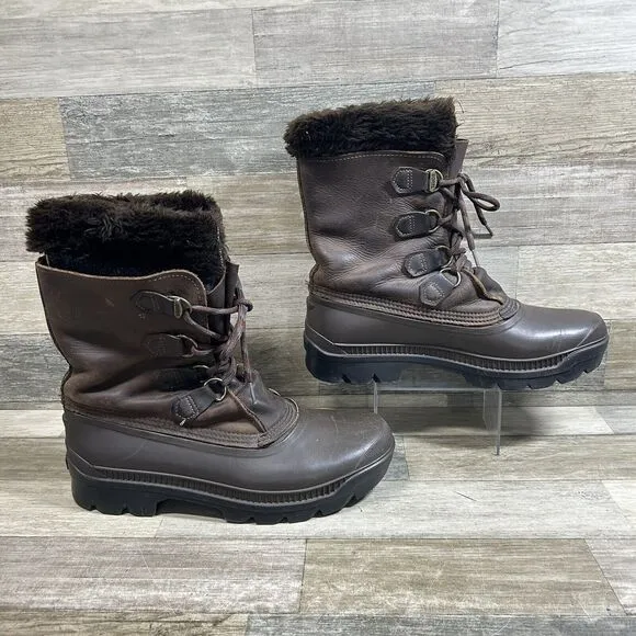 Sorel Buffalo Boots Men’s 10 Brown Leather Duck Snow Wool Lined Waterproof