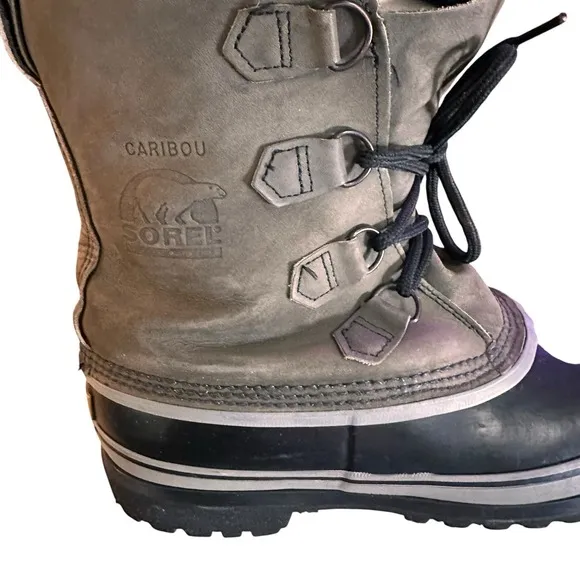 Sorel Caribou Men's Waterproof Boots Gray Leather/Wool Lining Winter Workwear 11