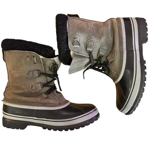 Sorel Caribou Men's Waterproof Boots Gray Leather/Wool Lining Winter Workwear 11