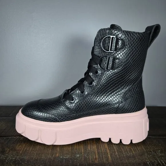 Sorel Caribou X Womens Size 6 Platform Waterproof Leather Boots Black Pink