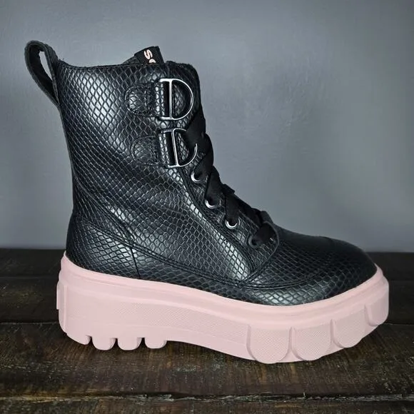 Sorel Caribou X Womens Size 6 Platform Waterproof Leather Boots Black Pink