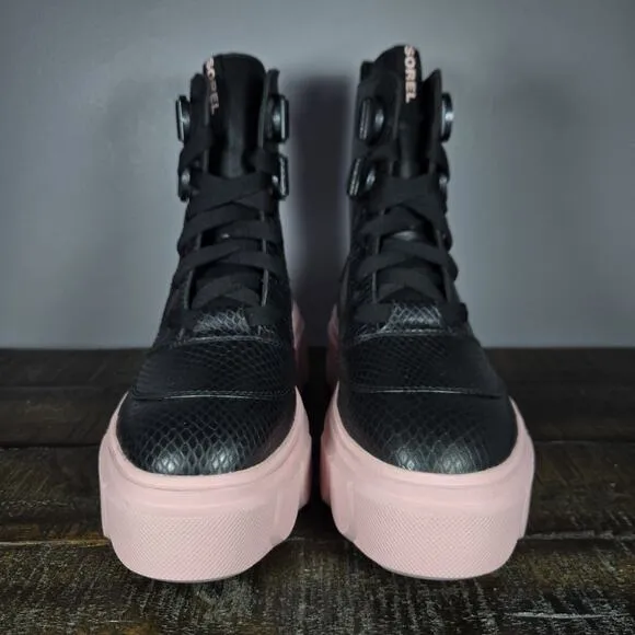 Sorel Caribou X Womens Size 6 Platform Waterproof Leather Boots Black Pink