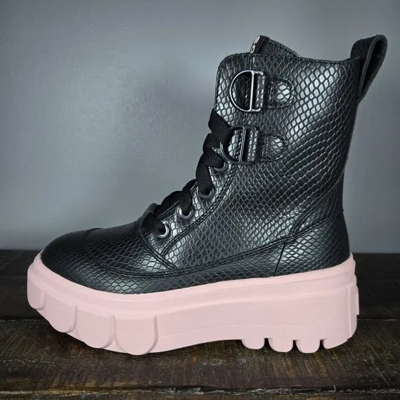 Sorel Caribou X Womens Size 6 Platform Waterproof Leather Boots Black Pink