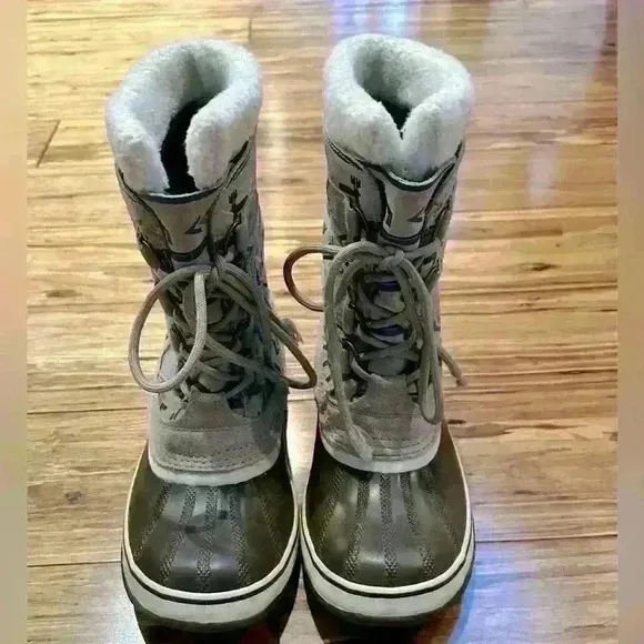 SOREL Deer Caribou Print 1964 Waterproof Women's Boots Sz 8 Graphic Brown Aztec