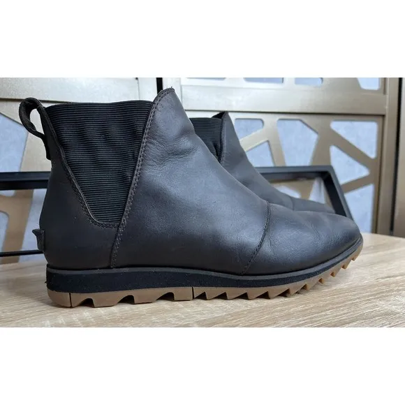 Sorel Harlow Chelsea Bootie Womens Blackened Brown 8.5 leather flat