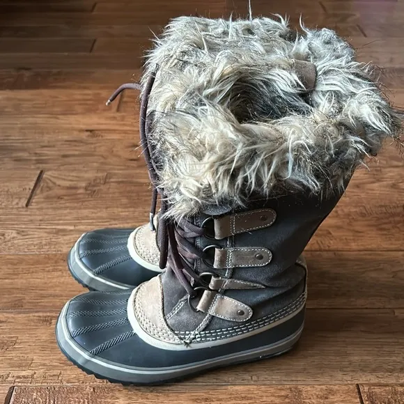 Sorel Joan Of Arctic Waterproof Winter Snow Boots Brown Faux Fur Womens Size 7