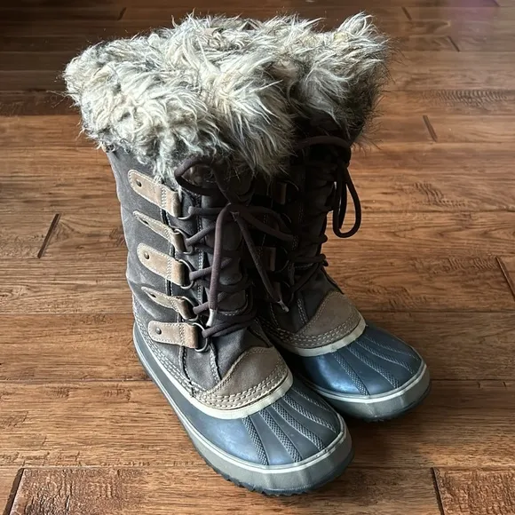 Sorel Joan Of Arctic Waterproof Winter Snow Boots Brown Faux Fur Womens Size 7