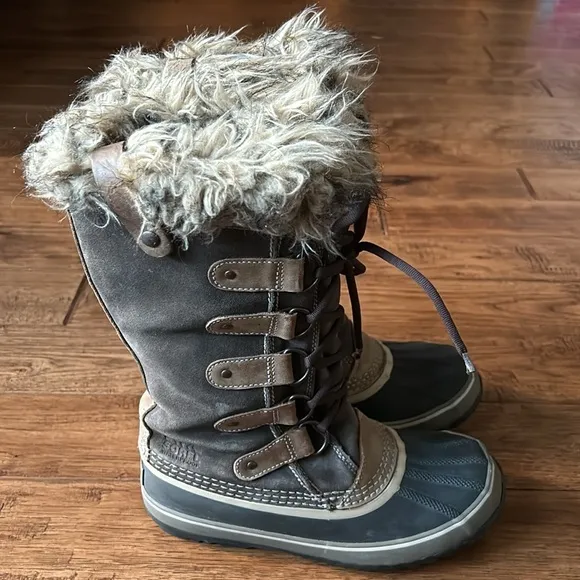 Sorel Joan Of Arctic Waterproof Winter Snow Boots Brown Faux Fur Womens Size 7