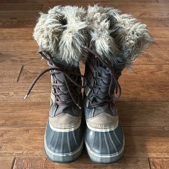Sorel Joan Of Arctic Waterproof Winter Snow Boots Brown Faux Fur Womens Size 7
