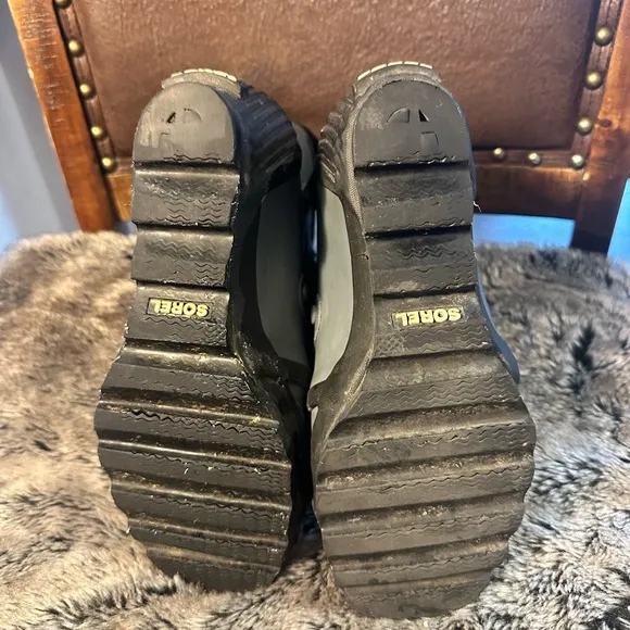 Sorel Joan Rain Wedge Grey Waterproof/Weatherproof Lace Up Rubber Boots,Size 7.5