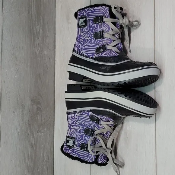 Sorel Kids Tivoli Li Plaid Girls Duck Rubber Waterproof Boots shoes sz 4