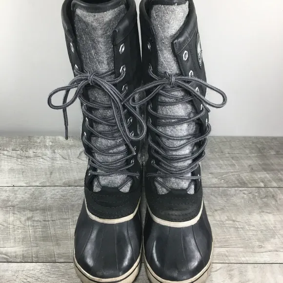 Sorel NL1619 Sorelli Waterproof Rain Leather Gray Lace Up Womens Boots Size 7