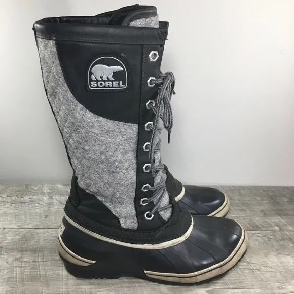 Sorel NL1619 Sorelli Waterproof Rain Leather Gray Lace Up Womens Boots Size 7