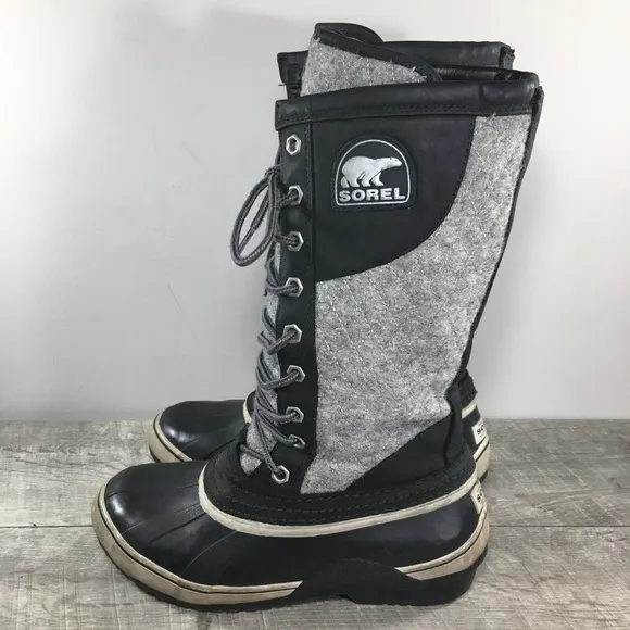 Sorel NL1619 Sorelli Waterproof Rain Leather Gray Lace Up Womens Boots Size 7