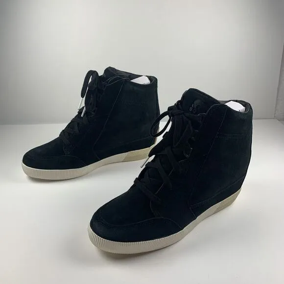 Sorel OUT N ABOUT 1951281010 Wedge Boots Womens Size 9 Black Sea Salt Waterproof