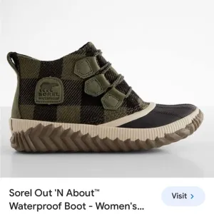 SOREL Out N About boots Women's size 8.5 Color Dark Green/Black Buffalo Plaid