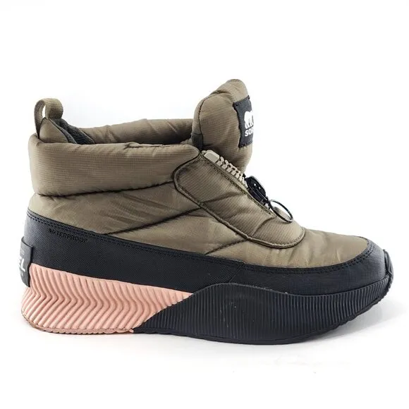 SOREL Out 'N About III Puffy Waterproof Green Zip Boots