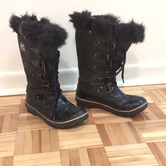 Sorel Tofino black glitter sparkle waterproof winter boots size 6