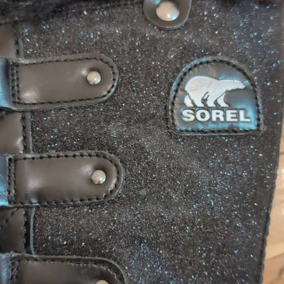 Sorel Tofino black glitter sparkle waterproof winter boots size 6