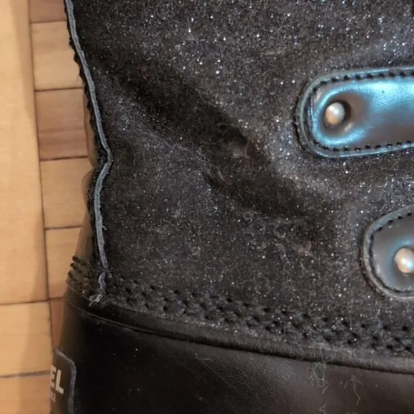 Sorel Tofino black glitter sparkle waterproof winter boots size 6