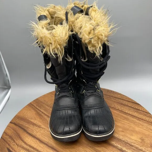 Sorel Tofino Canvas Waterproof Boots Faux Fur Womens Size 6.5 Black NL1779-010