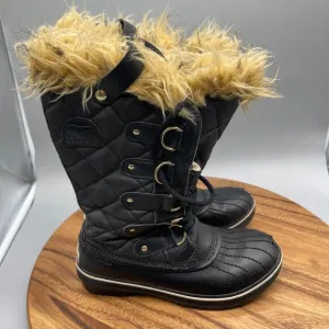 Sorel Tofino Canvas Waterproof Boots Faux Fur Womens Size 6.5 Black NL1779-010