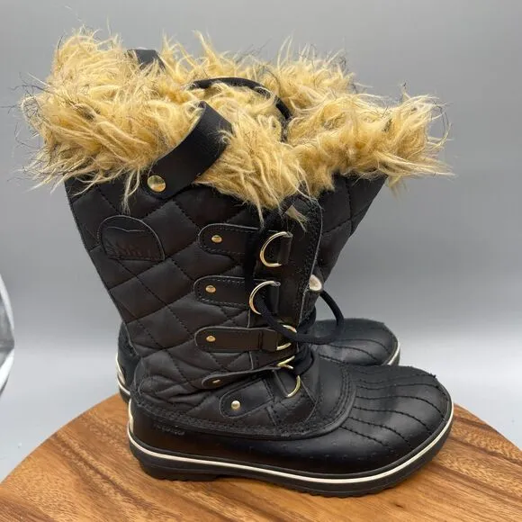 Sorel Tofino Canvas Waterproof Boots Faux Fur Womens Size 6.5 Black NL1779-010