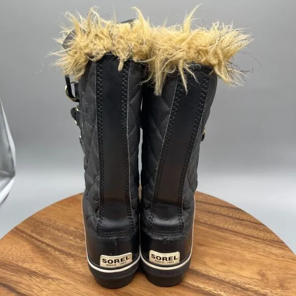 Sorel Tofino Canvas Waterproof Boots Faux Fur Womens Size 6.5 Black NL1779-010