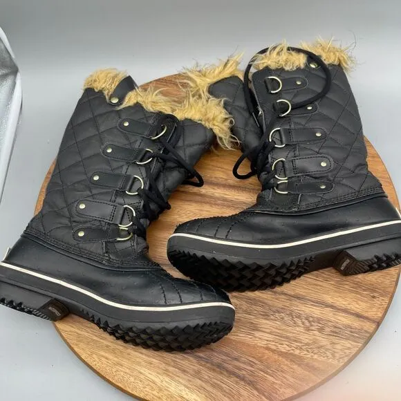 Sorel Tofino Canvas Waterproof Boots Faux Fur Womens Size 6.5 Black NL1779-010