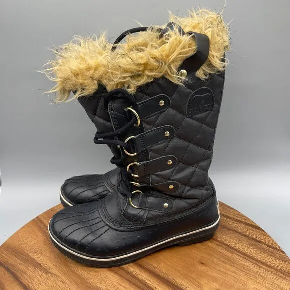 Sorel Tofino Canvas Waterproof Boots Faux Fur Womens Size 6.5 Black NL1779-010