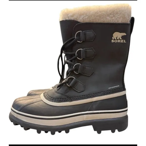 Sorel Women's Black, Stone Caribou WP Waterproof Insulated Snow Boots Size 8