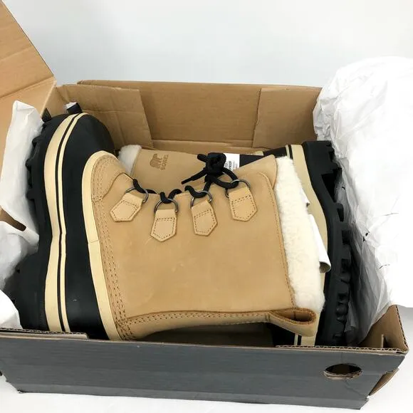 SOREL Women's Caribou Waterproof Winter Boots Size 7.5 Buff Tan Insulated NIB