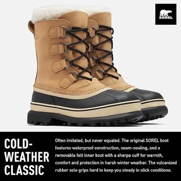 SOREL Women's Caribou Waterproof Winter Boots Size 7.5 Buff Tan Insulated NIB