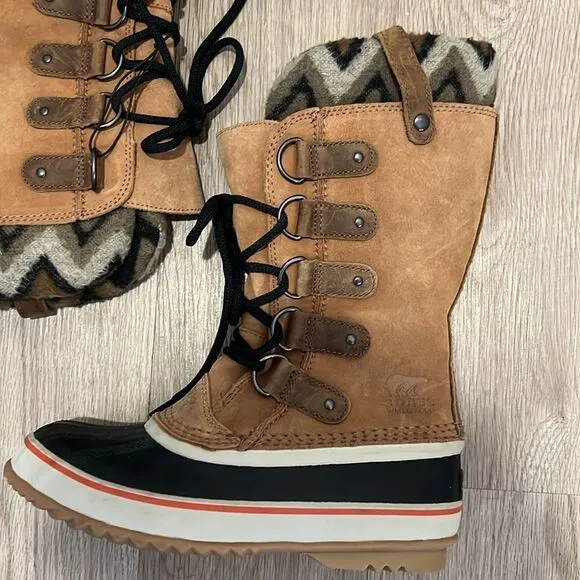 Sorel Womens Joan Of Arctic Suede Chevron Knit II Waterproof Boots Womens Size 7